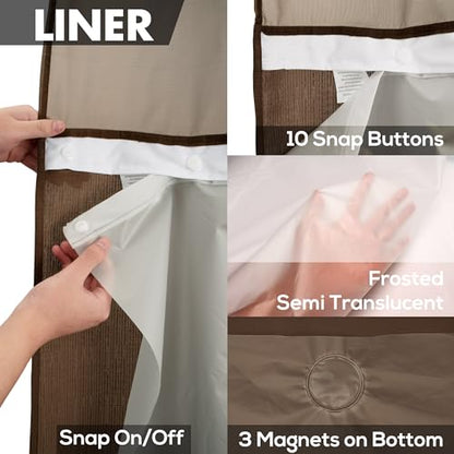 River Dream No Hook Shower Curtain with Snap-in Liner Set, Brown, 71x74 | Snap on/off Waterproof PEVA Liner, See Through Top Window, Slub Textured, Hotel Style Shower Curtain Set, Standard Size - color: Chocolate, size: 71"W x 74"L (Pack of 1)