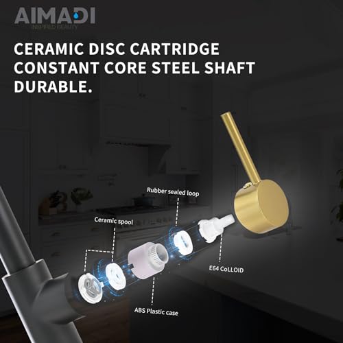 AIMADI Black Faucet Kitchen,Commercial Black Gold Kitchen Faucet Matte Black Modern Single Handle Kitchen Faucet with Pull Down Sprayer for Rv Farmhouse Camper - color: black gold
