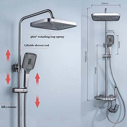 Thermostatic Shower System Exposed Shower Faucet Set Wall-Mounted Bathroom Shower Fixture with Rain Shower Head,3 Mode Handheld Shower,Height Adjustable Shower Rail Set (Gray) - color: Gray