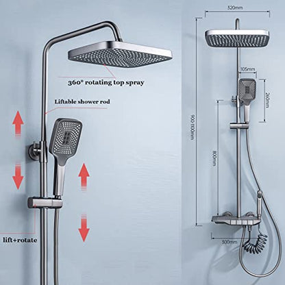 Thermostatic Shower System Exposed Shower Faucet Set Wall-Mounted Bathroom Shower Fixture with Rain Shower Head,3 Mode Handheld Shower,Height Adjustable Shower Rail Set (Black) - color: Black