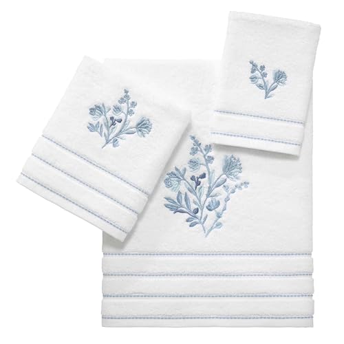 Izod - Hand Towels, Soft & Absorbent Cotton, Floral Bathroom Decor, Set of 2 (Mystic Collection, White)