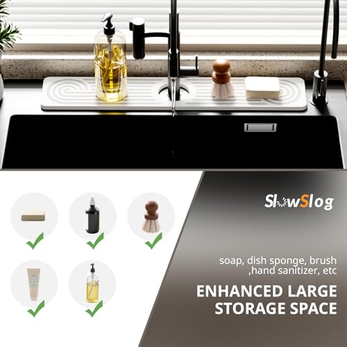 Quick Dry Sink Splash Guard - 15.8" Quick Drying Diatomite Earth Faucet Mat | Faucet Mat for Kitchen Sink, Water Absorbent Diatomaceous Earth Stone Sink Tray for Bathroom Counter - White