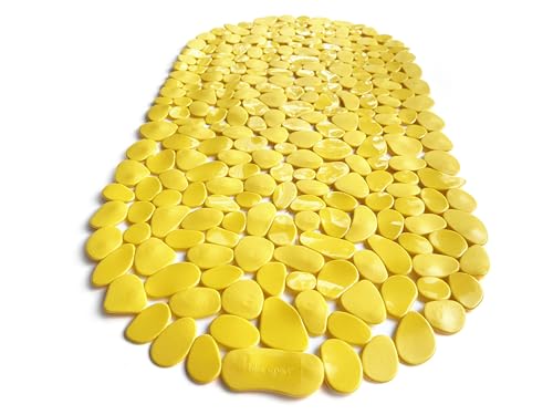 “Pebbles” Non-Slip Bathtub & Shower Mat 27”x14” Oval - Non-Toxic - Safe, Clean, Machine-Washable, Superior Grip & Drainage, Vinyl, for Smooth Floors ONLY, Opaque Yellow - color: Opaque Yellow, size: 27" x 14" (Oval)