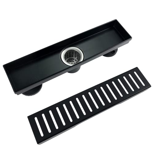 12 Inch Black Linear Shower Drain with Removable Capsule Pattern Cover Grate Accessories and SUS304 Stainless Steel CUPC Certificate (12 inch)… - size: 12inch