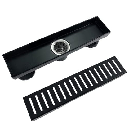 12 Inch Black Linear Shower Drain with Removable Capsule Pattern Cover Grate Accessories and SUS304 Stainless Steel CUPC Certificate (12 inch)… - size: 12inch