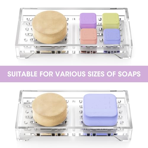 NiHome Self Draining Soap Dish, Acrylic Bar Holder, Bathroom Kitchen, Clear | Slotted Design for 360° Airflow, Keeps Bars Dry, Ideal Shower Tray for Sink, Fits Shampoo & Beauty Bars, Easy Clean - color: Clear