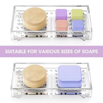 NiHome Self Draining Soap Dish, Acrylic Bar Holder, Bathroom Kitchen, Clear | Slotted Design for 360° Airflow, Keeps Bars Dry, Ideal Shower Tray for Sink, Fits Shampoo & Beauty Bars, Easy Clean - color: Clear