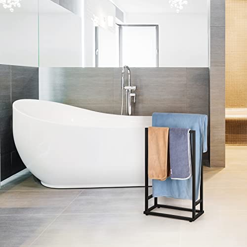 Freestanding Towel Rack 2 Tier Towel Holder Stand Small Hand Towel Drying Rack Black Towel Blanket Racks for Bathroom Laundry Room Bedroom Pool (Matte Black) - color: Black