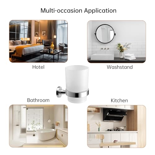 Wall Mounted Toothbrush Holders Set | Stainless Steel Bathroom Tooth Brush Holder, with Glass Toothpaste Cup, Toothbrush Caddy Storage, for Kids & Adult, Single - size: Single