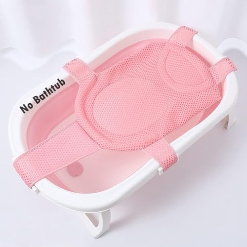 Baby Bath Support Mesh Pad Newborn Bath Tub Seat Net Non-Slip Baby Tub Mat Floating Bathtub Seat Cushion Adjustable Pillow for Bathing Cushion Pad Mat for 0-3 Years Old (No Bathtub) - color: Pink