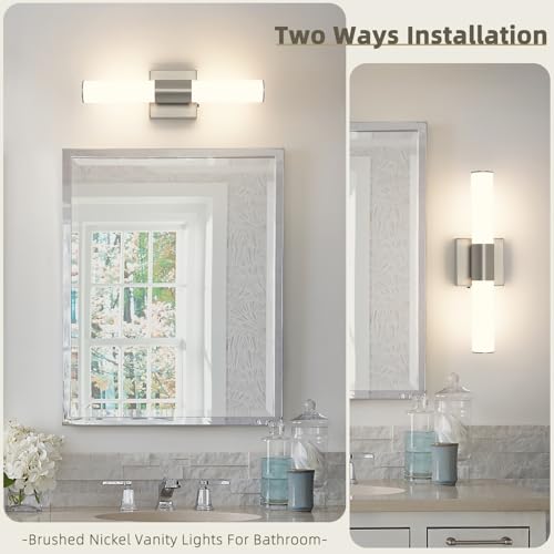 Brushed Nickel Vanity Light for Bathroom Lights Fixtures Over Mirror 5CCT Dimmable Vanity Light Bar 15.74-Inch 12W Bathroom Lighting Fixtures for Mirror - size: 15.74 in-12W-5CCT