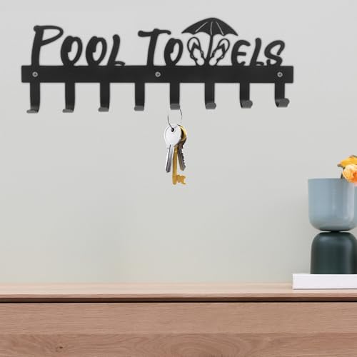 ABOOFAN Wall-Mounted Iron Towel Rack with Multiple Clothes Hooks, Black Metal Coat Rack for Bathroom and Entryway, Modern Wall Row Hook Rail for Towels, Hats, Robes, and Keys