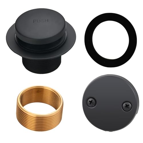 HIDROP Matte Black Tip Toe Tub Drain Trim Kit, 2-Hole Overflow Faceplate | 304 Stainless Steel and Brass, Universal Fine/Coarse Thread fit 1-3/8" or 1-1/2" Tub Drain, Bathtub Drain Conversion Kit - color: Black, style: 2 Holes