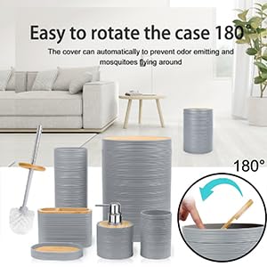 CERBIOR Bamboo Bathroom Accessories Set 6 Piece Spiral Bath Ensemble,Grey | Includes Soap Dispenser, Toothbrush Holder, Toothbrush Cup, Soap Dish for Decorative Countertop and Housewarming Gift - style: Grey