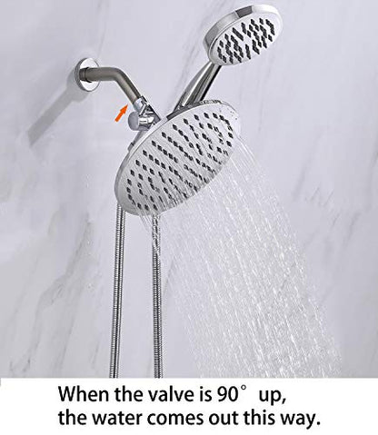 G-Promise Solid Metal Shower Head Diverter with Holder 3-Way | Spray Separately or Both, Adjustable-Angle Bracket, Anti-Leak, Smooth Knob Switch, Easy Install, Universal Replacement Part - color: Polished Chrome