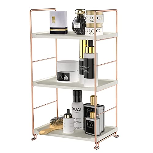 Plastic/Metal Freestanding Stackable Organizer Shelf,Bathroom Countertop Storage Shelf Cosmetic Organizer Holder Kitchen Spice Rack,3-Tier Standing Rack (Rose Gold) - color: Rose Gold