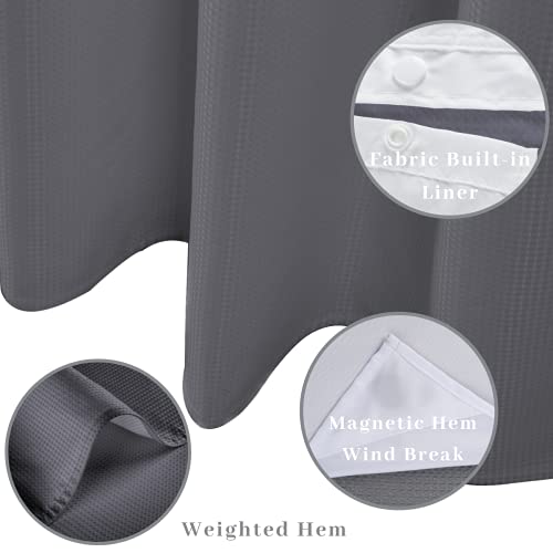 48" W x 74“ L Hook Free Fabric Stall Shower Curtain with Polyester Snap-in Liner with Magnets–Hotel Quality Top See Through Grey - color: Grey, size: 48"W x 74"L (Pack of 1)