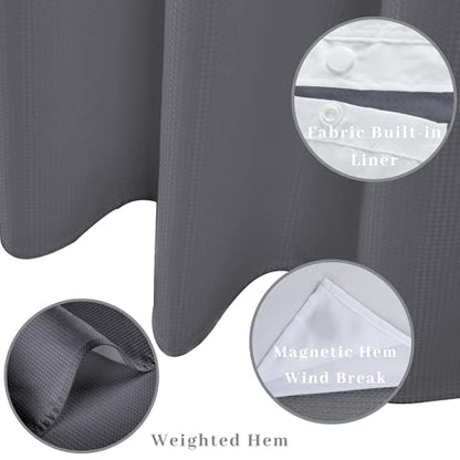 48" W x 74“ L Hook Free Fabric Stall Shower Curtain with Polyester Snap-in Liner with Magnets–Hotel Quality Top See Through Grey - color: Grey, size: 48"W x 74"L (Pack of 1)