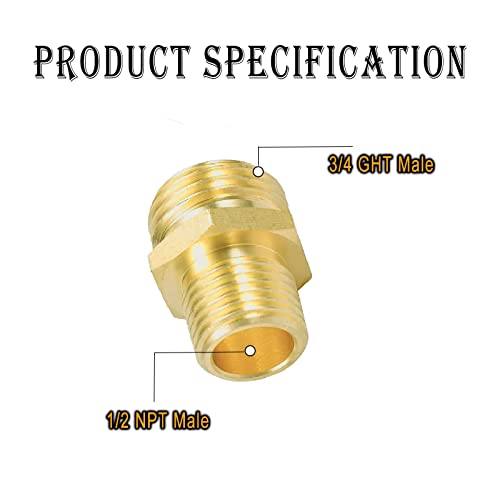 YOUHO Garden Hose Adapter 3/4" GHT to 1/2" NPT Fitting Connect, Green Thumb Quick Swivel Connector Adapter,Double Male and Female Thread GHT 3/4" x 1/2" NPT Pipe (2 Pack) - size: M AND F 1/2NTP TO 3/4GHT
