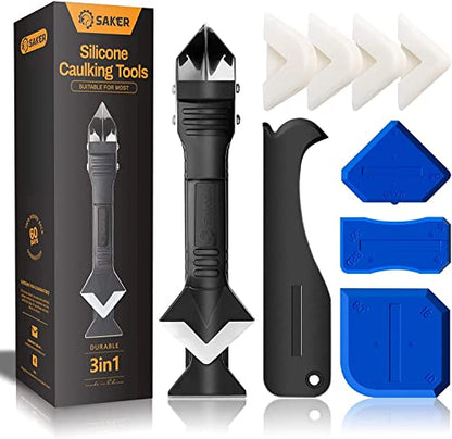 Saker Silicone Caulking Tool 3-in-1 Grout Removal Tool Kit Black Blue | Grout Remove Scraper Caulk Remover Glass Glue Angle Scraper for Bathroom,Kitchen,Floor,Window,Sink Joint,Frames Seal - style: Classic with Scraper