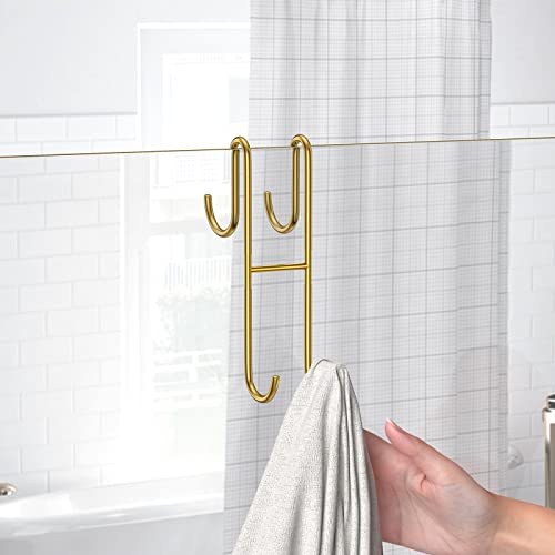 Over Shower Glass Door Hook, 2 Pack Gold Stainless Steel Extended Shower Door Hooks, Bathroom Frameless Drilling-Free Hanger, Double Side Towel Hooks - color: Gold