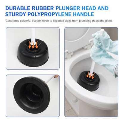 KOOMADE Force Suction Cup Rubber Toilet Plunger with PP Handle, Toilet Bowl Plunger Heavy Duty Pump Clogged Solution for Bathroom Stores Restaurants Strong Sink to Fix Clogged Toilets Drains Sinks (2)