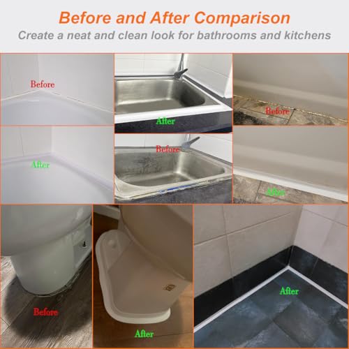 White Caulk Tape Waterproof Self Adhesive, Toilet & Bathtub Sealant Strip, Peel & Stick Caulking Tape for Floor Tile Corner Trim & Shower, Bathroom Accessories, Better Than Silicone Caulk - style: White-1.5IN-10.5FT