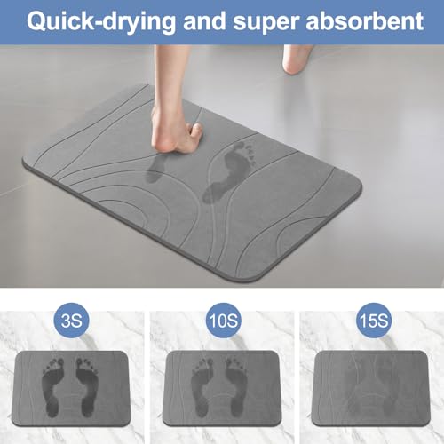 Stone Bath Mat, 2 Pack Diatomaceous Earth Shower Mat, Non-Slip Super Absorbent Quick Drying Bathroom Floor Mat, 24x15, Grey - color: Grey
