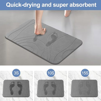 Stone Bath Mat, 2 Pack Diatomaceous Earth Shower Mat, Non-Slip Super Absorbent Quick Drying Bathroom Floor Mat, 24x15, Grey - color: Grey
