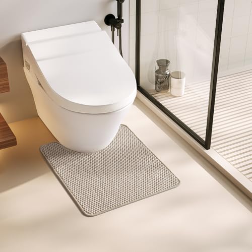 TYUU Toilet Rug, Thin Toilet Rugs U Shaped Washable Non Slip Absorbent Quick Dry Low Pile Toilet Mat, Beige 20"x24" U Shape - color: Beige01, size: 1'8" X 2' (U-Shape)