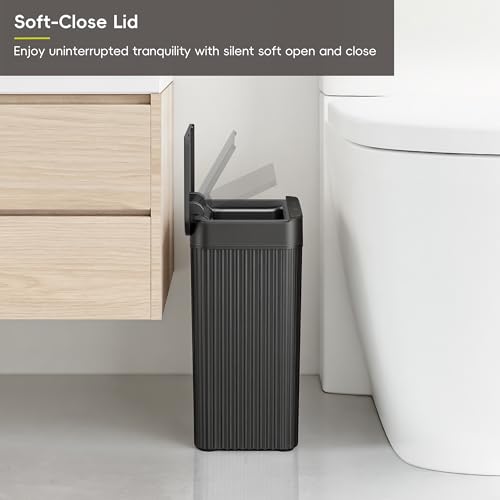 EKO Brio 10L/2.6 Gallon Motion Sensor Trash Can, Automatic Touchless Bathroom Garbage Bin, Waterproof Smart Trash Can for Kitchen, Bedroom, and Office, Black - size: Brio 10L- Carbon Black
