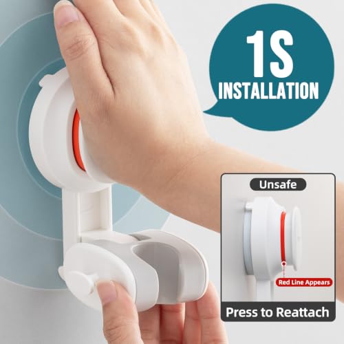 TAILI Shower Head Holder Suction,Visible Safety,with Hooks,White | height angle adjustable,handheld shower wand bracket,no-drill removable waterproof,plastic,wall mounted,universal,kids,pets - color: White& Red, size: Round