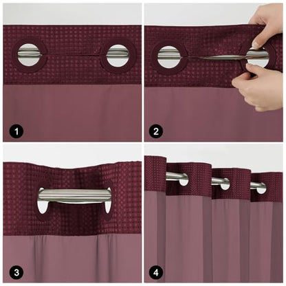 Colorful Star No Hook Waffle Shower Curtain with Snap in Fabric, Waterproof Shower Curtains with See Through Top Window, Hotel Luxury Heavy Duty Bathroom Curtain and Liner Set, 72'' x 75'', Burgundy - color: Burgundy, size: 72"W x 75"L (Pack of 1)