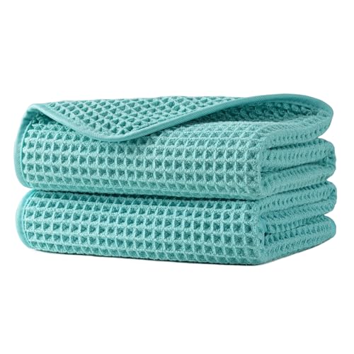 Microfiber Waffle Hand Towels, 2 Pieces, Soft, Absorbent, Fast Drying, Lint Free 430 GSM (Turquoise) - color: Turquoise