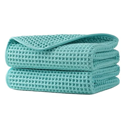 Microfiber Waffle Hand Towels, 2 Pieces, Soft, Absorbent, Fast Drying, Lint Free 430 GSM (Turquoise) - color: Turquoise