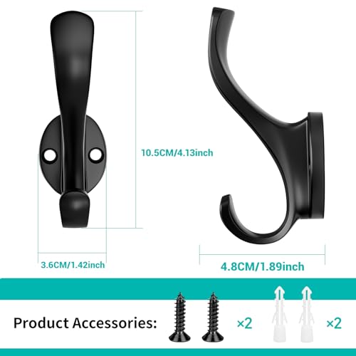 Coat Hooks Heavy Duty - Wall Mount Metal Towel Hooks Screw-in Wall Hooks for Hanging Hat, Towel, Key, Robe, Scarf, Bag, Cap (6 PCS Black) - color: Black