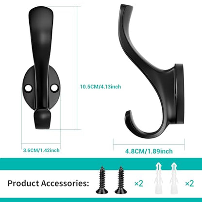 Coat Hooks Heavy Duty - Wall Mount Metal Towel Hooks Screw-in Wall Hooks for Hanging Hat, Towel, Key, Robe, Scarf, Bag, Cap (6 PCS Black) - color: Black