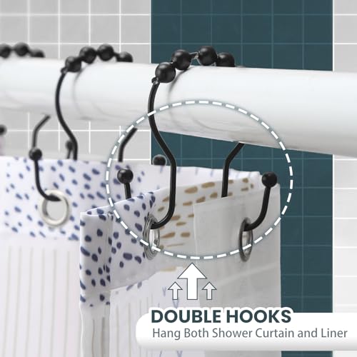 Shower Curtain Hooks, OEH Shower Curtain Rings, Black Shower Curtain Hooks Rust Proof, Smooth Gliding Metal Shower Curtain Rings Rust Proof, Double Shower Rings for Curtain, 12 Pcs, Black - color: Black, size: Classic Double Hooks