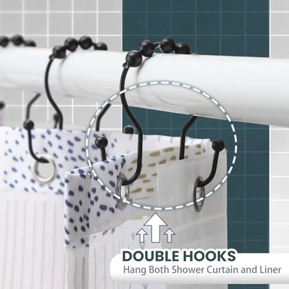 Shower Curtain Hooks, OEH Shower Curtain Rings, Black Shower Curtain Hooks Rust Proof, Smooth Gliding Metal Shower Curtain Rings Rust Proof, Double Shower Rings for Curtain, 12 Pcs, Black - color: Black, size: Classic Double Hooks