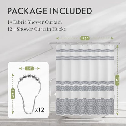 AmazerBath Navy Blue Shower Curtain, Blue and White Striped Bathroom Shower Curtain with 12 Shower Curtain Hooks, Rustic Fabric Blue and White, 72x72 Inches - color: A- Blue Stripe +12 Metal Hooks, size: 72"W x 72"L (Pack of 1)