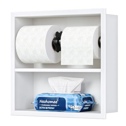 Neodrain White Recessed Toilet Paper Holder,Double Layer Wet Tissue Holder | Space-Saving Wall Niche Cabinet Storage, Rustproof & Durable,For Bathroom, Kitchen & Vanity - color: White