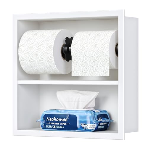 Neodrain White Recessed Toilet Paper Holder,Double Layer Wet Tissue Holder | Space-Saving Wall Niche Cabinet Storage, Rustproof & Durable,For Bathroom, Kitchen & Vanity - color: White