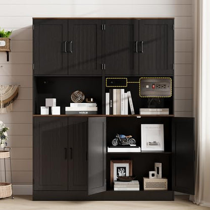 MHOM 71" Tall Pantry Cabinet with Charging Station, Farmhouse Kitchen Hutch with Adjustable Shelves, Modern Kitchen Pantry Storage Cabinet for Dinning Room & Living Room, Antique Black - color: Black