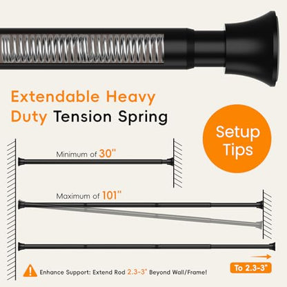 Black Shower Curtain Rod, Shower Tension Rod Adjustable 30 To 89 Inch,Shower Curtain Rods Spring Tension For Bathroom No Drilling No Rust - color: Black, size: 30-89"
