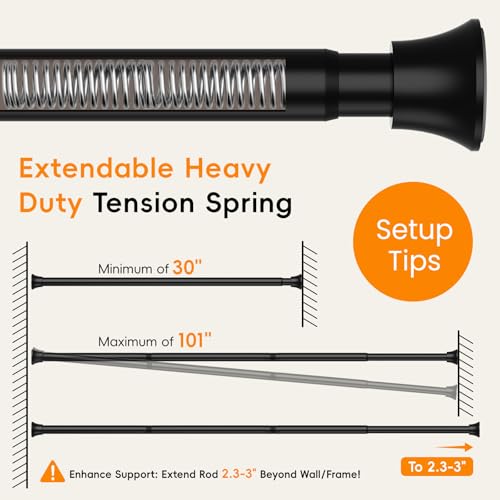 Black Long Tension Shower Curtain Rod, Tension Rod Adjustable 30 To 101 Inch,Shower Curtain Rods Spring Tension For Bathroom No Drilling No Rust - color: Black, size: 30-101"