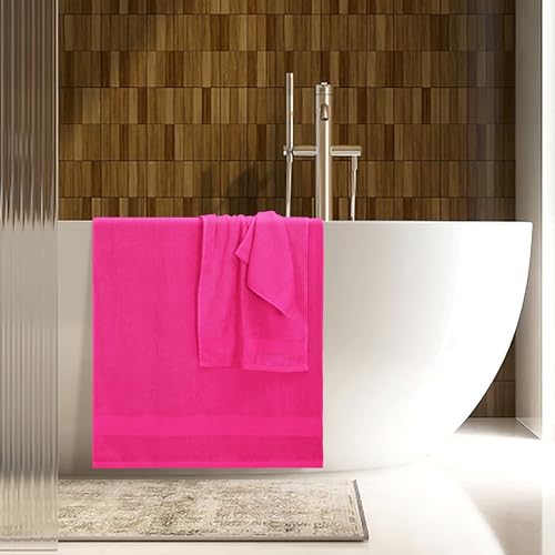 8 Piece Towel Set 100% Ring Spun Cotton, 2 Bath Towels 27x54, 2 Hand Towels 16x28 and 4 Washcloths 13x13 - Ultra Soft Highly Absorbent Machine Washable Hotel Spa Quality - Hot Pink - color: Hot Pink, size: 8 Piece Towel Set