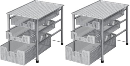 Simple Houseware Stackable 3 Tier Sliding Basket Organizer Drawer, Silver (Pack of 2) - color: Silver, size: 3-Tier (Pack of 2)