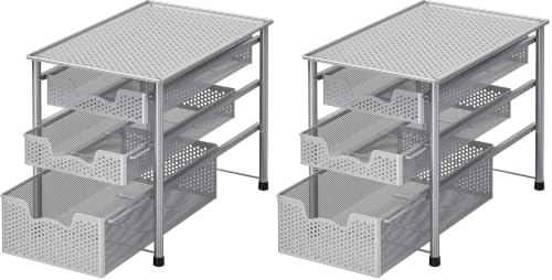 Simple Houseware Stackable 3 Tier Sliding Basket Organizer Drawer, Silver (Pack of 2) - color: Silver, size: 3-Tier (Pack of 2)