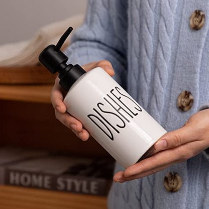 FE Dish Soap Dispenser for Kitchen, 10oz Ceramic Soap Dispenserr for Bathroom with Plastic Pump(Dishes) - color: White-dishes