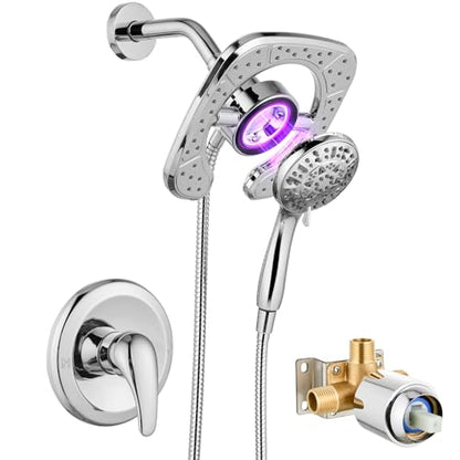Magnetic Shower Faucet Set Dual 2 in 1 Shower System with Handheld Shower Spray 3-way Water Diverter Shower Trim Kit Rainfall Bathroom High Pressure 5 Setting without Tub Faucet Polish Chrome - color: Polish Chrome